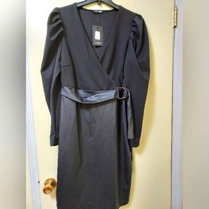 Fashion Nova Sexy Plus Size Midi Black Dress with Faux Leather Skirt